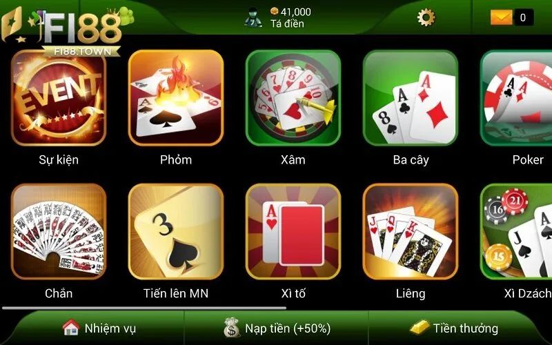 Kho game bài đa dạng tại nhà cái Fi88 cho game thủ thoả sức lựa chọn